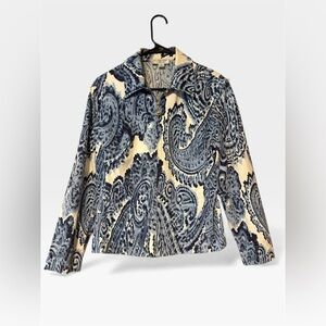 St. John Sport Cotton Stretch Lightweight Blue Paisley Full Zip Jacket Sz Small